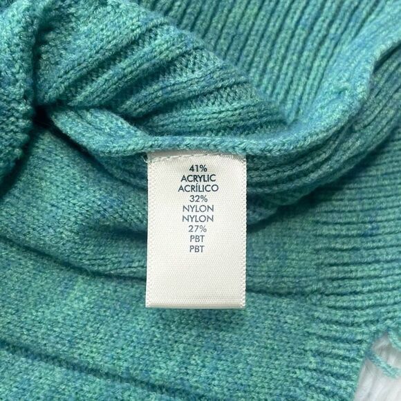 BKE Distressed Turtleneck Drop Shoulder Sweater Size Large Marled Teal Knit - Picture 7 of 9